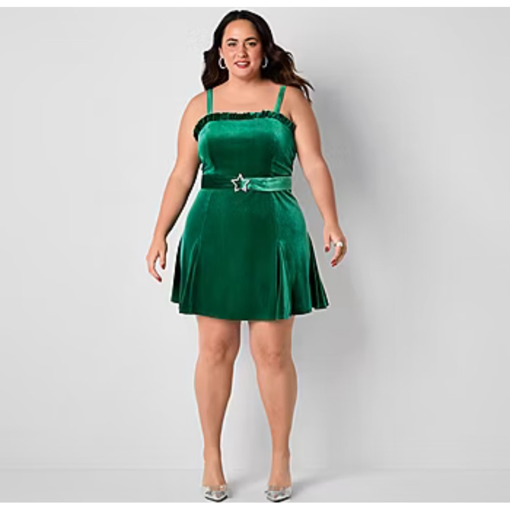NEW Y2K Johnny Wujek Evergreen Velvet Mini Prom Dress Size XL